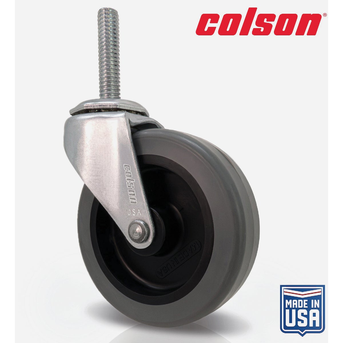 Colson 3 In. Gray TPR Swivel Threaded Stem Caster
