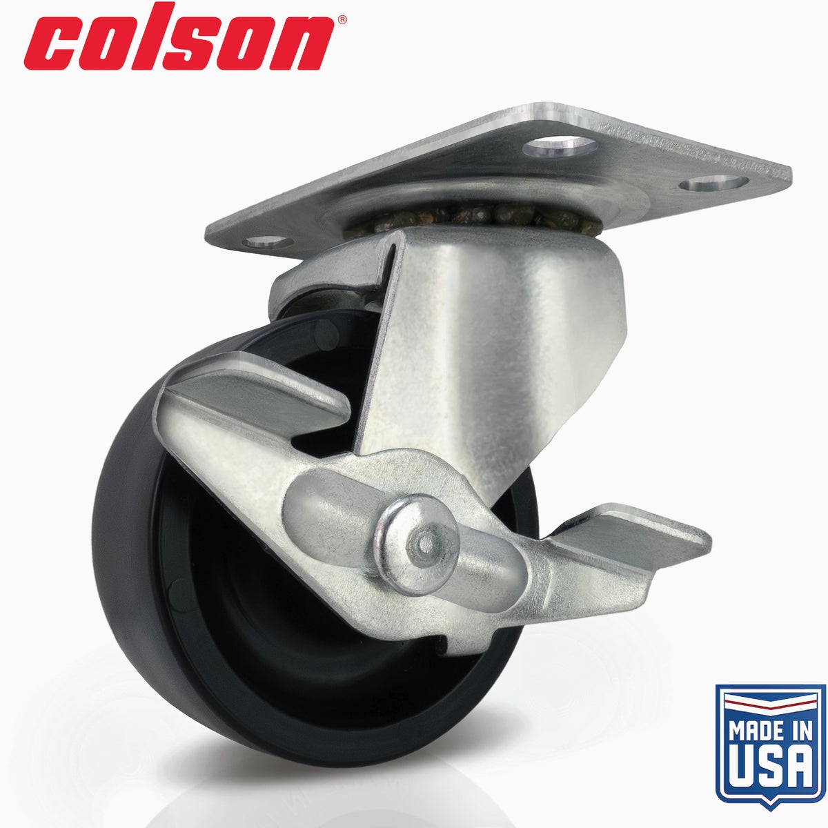 Colson 2 In. Black Polypropylene Swivel Plate Caster with Locking Brake