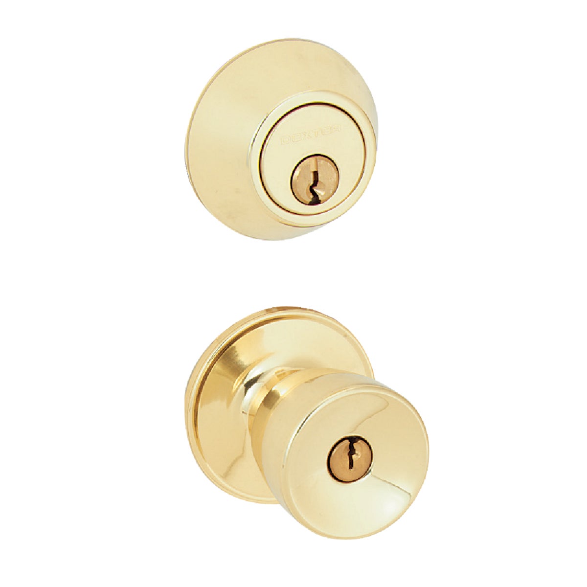 Dexter Bright Brass Deadbolt and Door Knob Combo