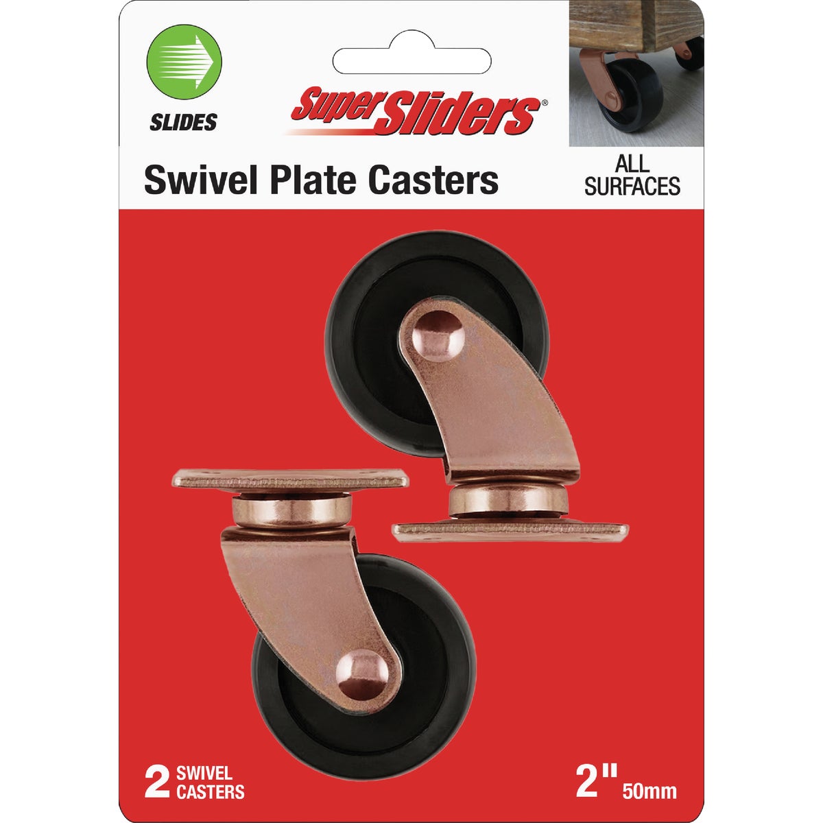 Super Sliders 2 In. Rubber Swivel Plate Caster (2-Pack)