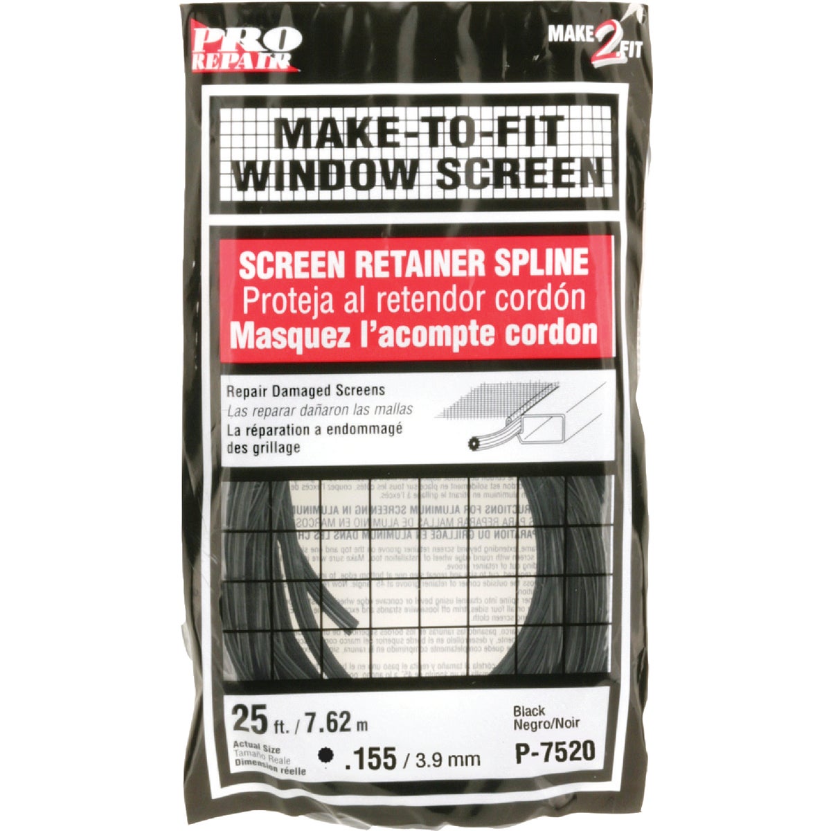 .155X25′ BLK SCRN SPLINE