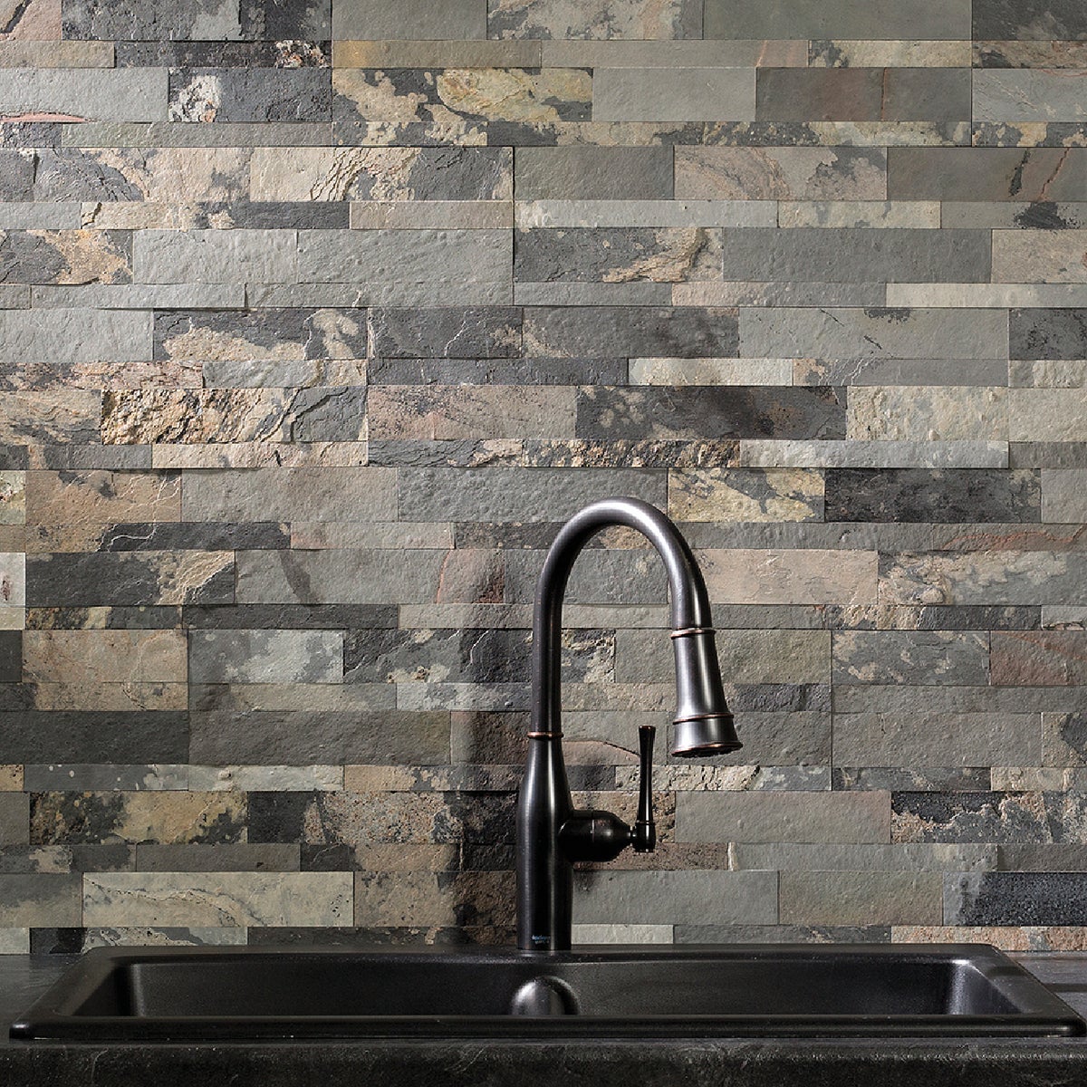 Aspect 6 In. x 24 In. Natural Stone Backsplash Peel & Stick, Medley Slate