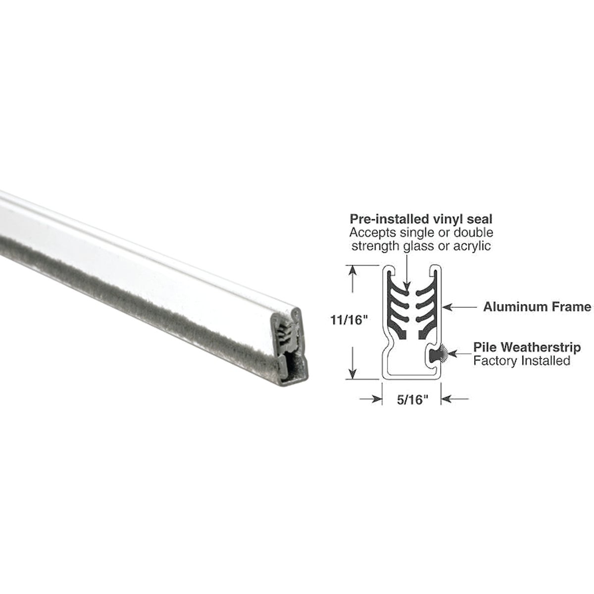 Prime-Line 11/16 In. x 5/16 In. x 72 In. White Universal C Sash Window Frame