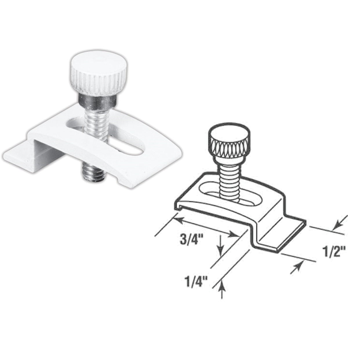 Prime-Line White 1/2 In. W. x 1/4 In. H. x 3/4 In. L. Storm Door Panel Clip (8-Pack)