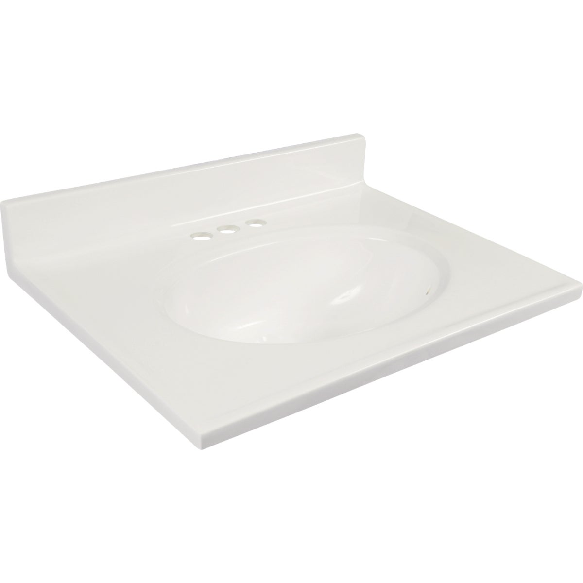 Modular Vanity Tops 31 In. W x 19 In. D Solid White Cultured Marble Non-Drip Edge Vanity Top with Oval Bowl