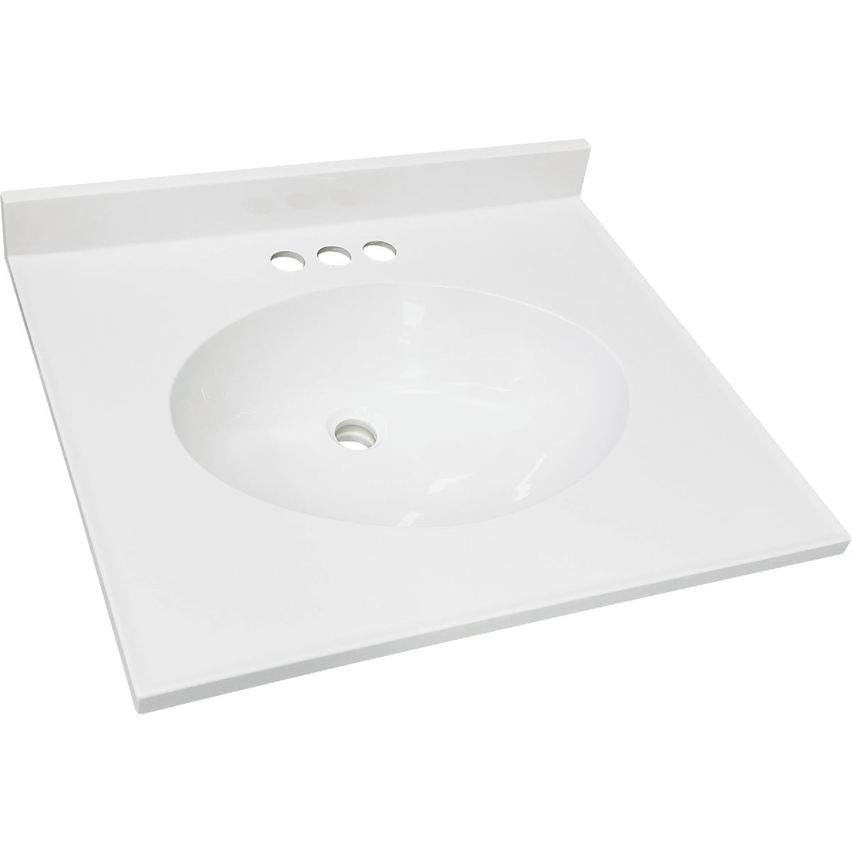 CraftMark 25 In. x 19 In. Cultured Marble Solid High Gloss White Vanity Top with Round Bowl