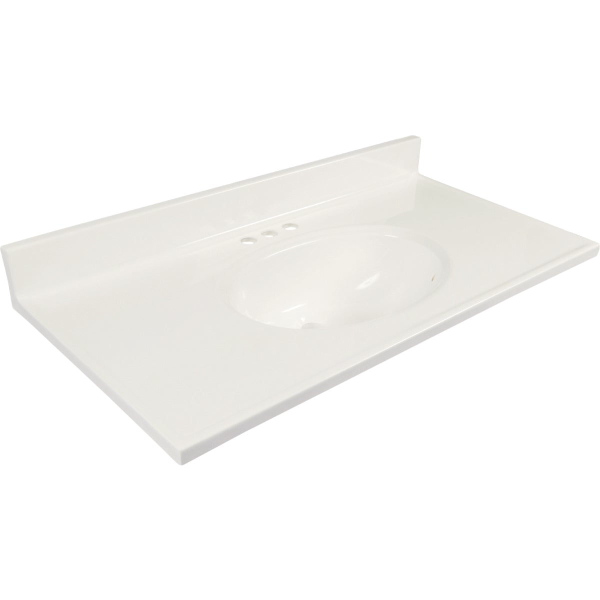 Modular Vanity Tops 37 In. W x 19 In. D Solid White Cultured Marble Non-Drip Edge Vanity Top with Oval Bowl