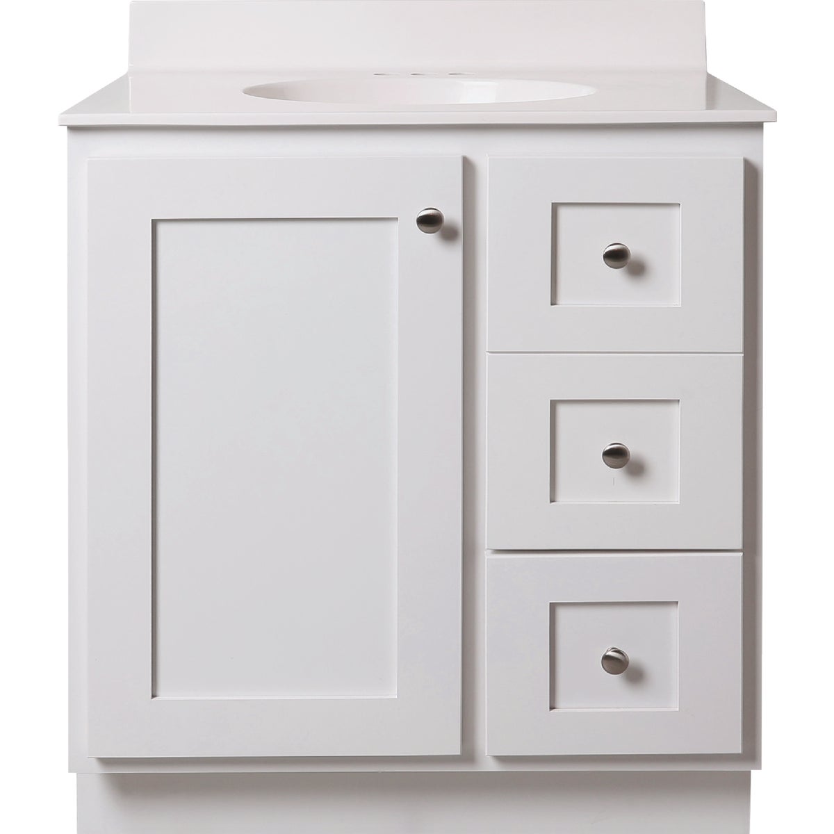 Bertch Storage Solutions 30 In. W x 34-1/2 In. H x 21 In. Deep White Vanity Base without Top, 1 Door/3 Drawer