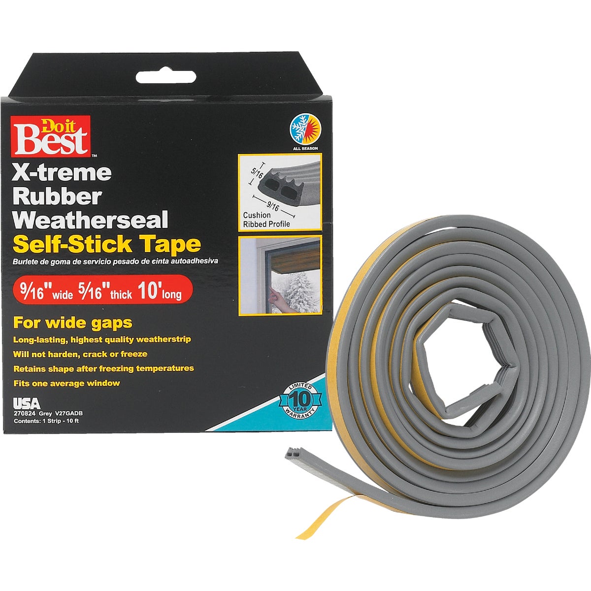 Do it Best 9/16 In. x 10 Ft. Gray Wide Weatherseal Tape