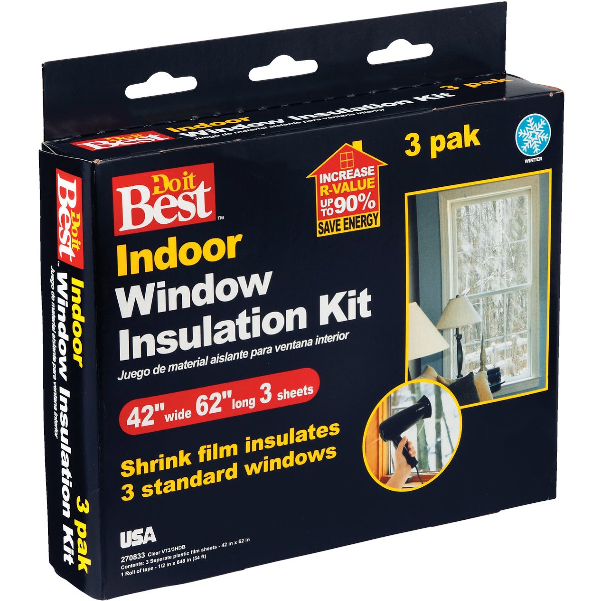 Do it Best 42 In. x 62 In. Indoor Shrink Film Window Kit, (3-Pack)