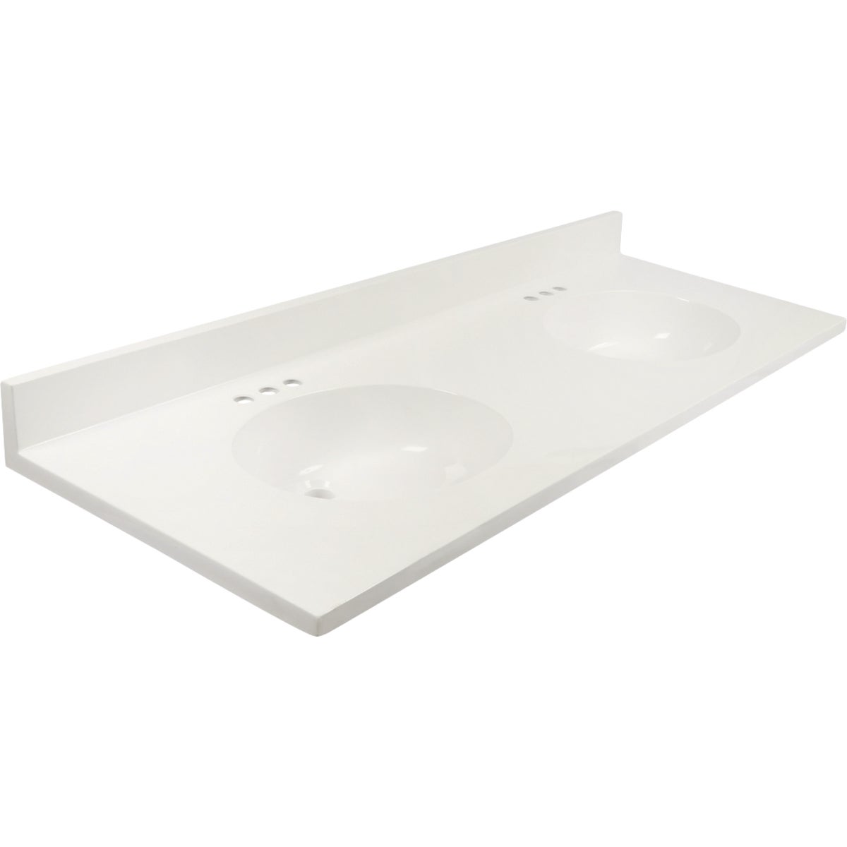 Modular Vanity Tops 61 In. W x 22 In. D Solid White Cultured Marble Flat Edge Double Sink Vanity Top with Oval Bowl