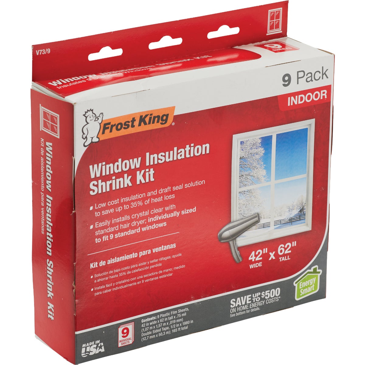 Frost King 42 In. x 62 In. Indoor Shrink Film Window Kit, (9-Pack)