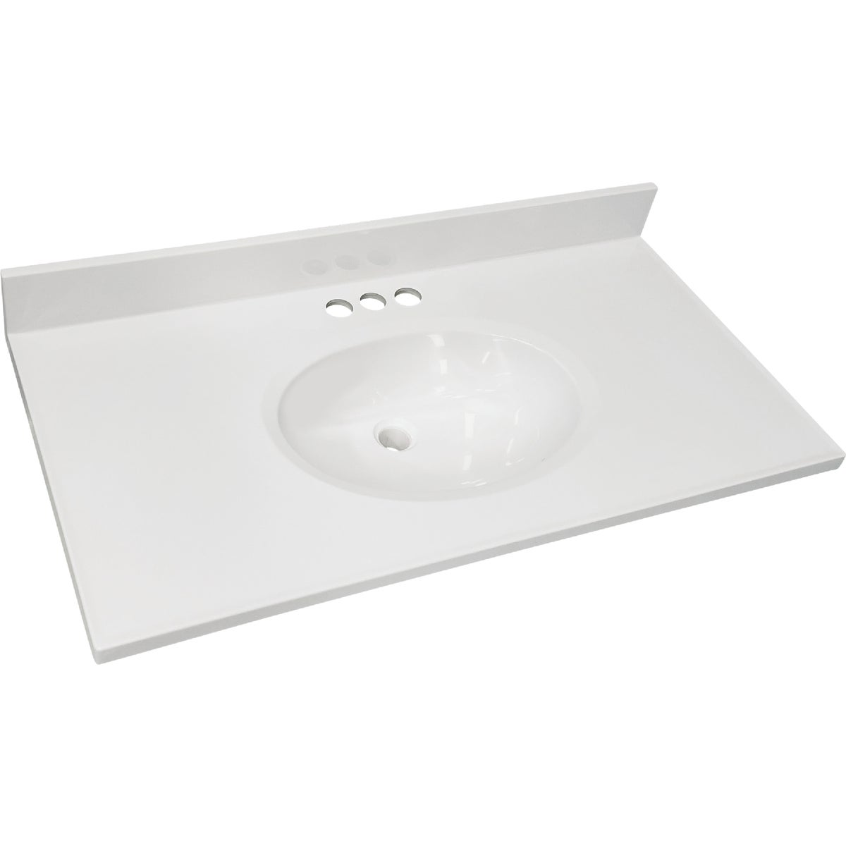 CraftMark 37 In. x 22 In. Cultured Marble Solid High Gloss White Vanity Top with Round Bowl