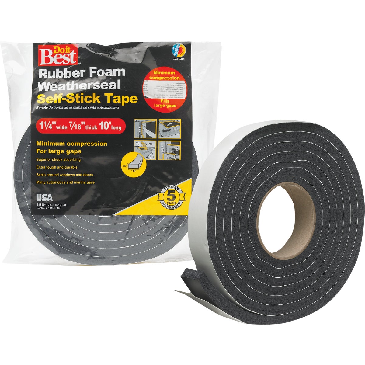 1-1/4X7/16″X10′ BLK TAPE