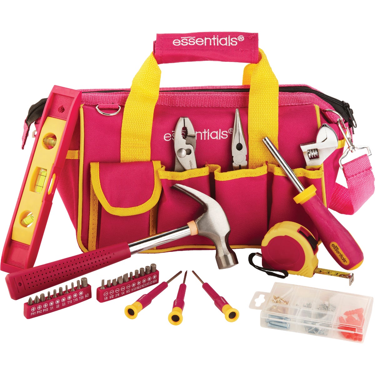Essentials Around-the-House Homeowner's Tool Set with Pink Tool Bag (32-Piece)