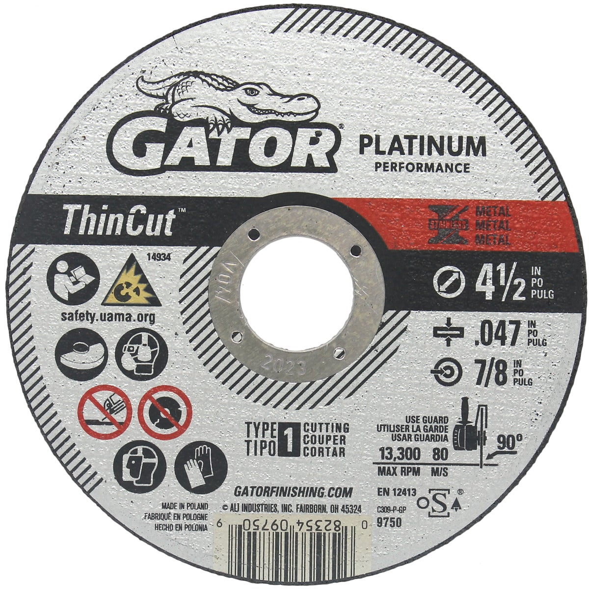 Gator Blade ThinCut Type 1 4-1/2 In. x 0.047 In. x 7/8 In. Metal/Stainless Cut-Off Wheel