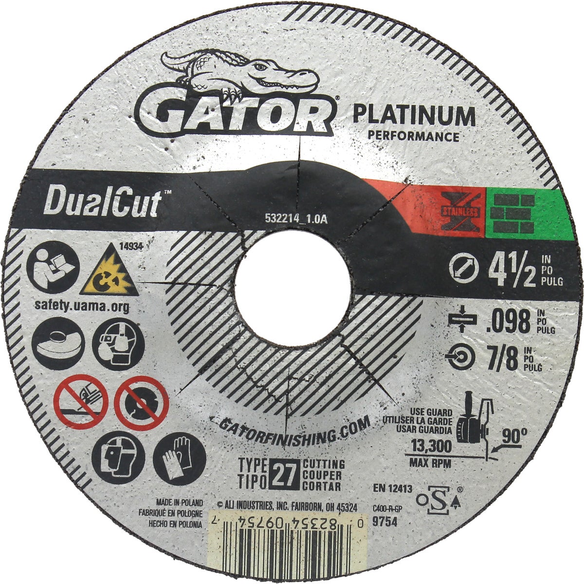 Gator Blade DualCut Type 27 4-1/2 In. x 0.098 In. x 7/8 In. Steel/Stainless/Wall Tile Cut-Off Wheel