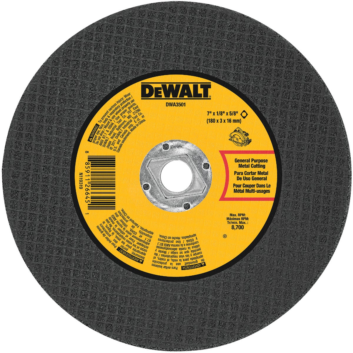 DEWALT Type 1 7 In. x 1/8 In. x 5/8 In. Metal Cut-Off Wheel