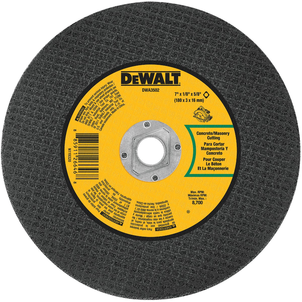 DEWALT Type 1 7 In. x 1/8 In. x 5/8 In. Masonry Cut-Off Wheel