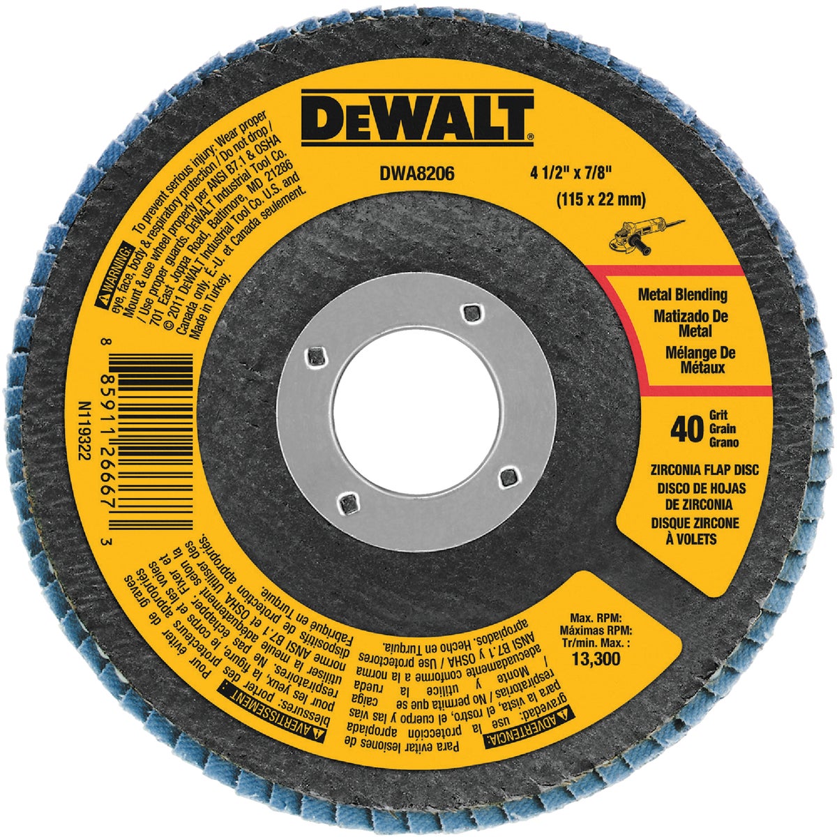 DEWALT 4-1/2 In. x 7/8 In. 40-Grit Type 29 Zirconia Angle Grinder Flap Disc