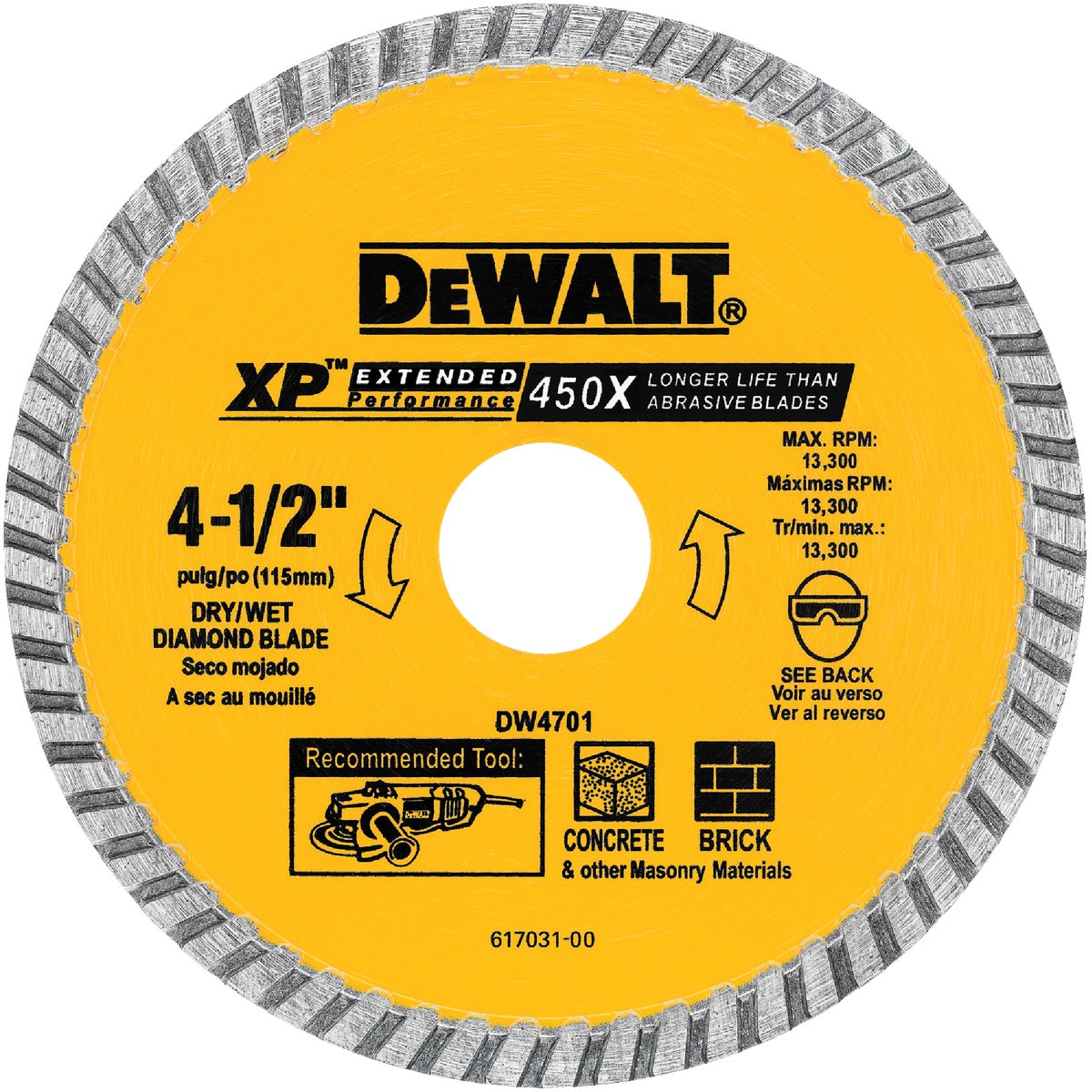 DEWALT Extended Performance 4-1/2 In. Turbo Rim Dry/Wet Cut Diamond Blade
