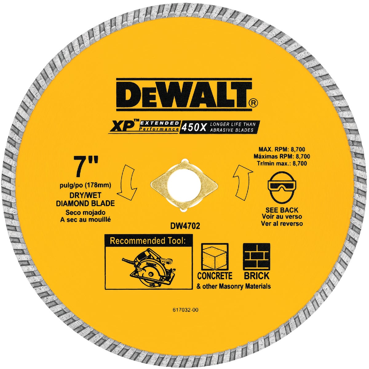 DEWALT Extended Performance 7 In. Turbo Rim Dry/Wet Cut Diamond Blade