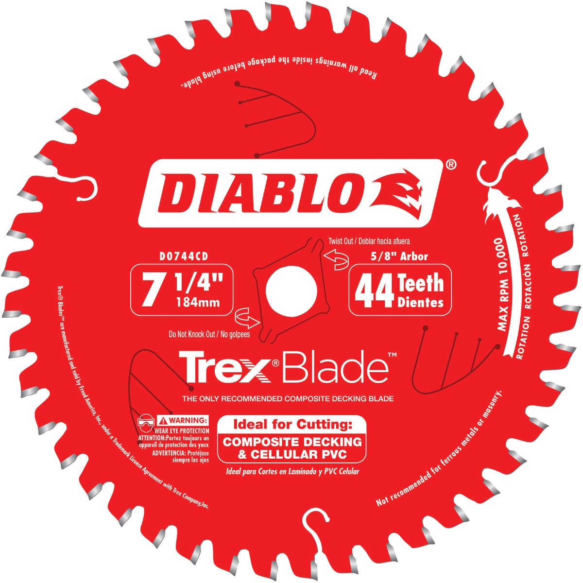 Diablo Trex Blade 7-1/4 In. 44-Tooth Composite Decking & PVC Circular Saw Blade