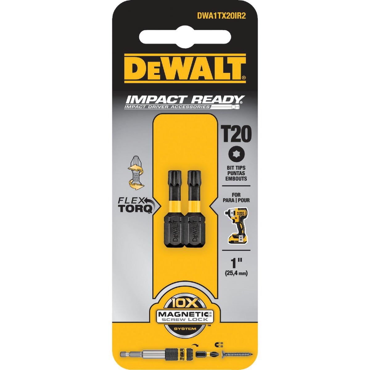 DEWALT FlexTorq 1 In. T20 TORX Insert Impact Screwdriver Bit (2-Pack)