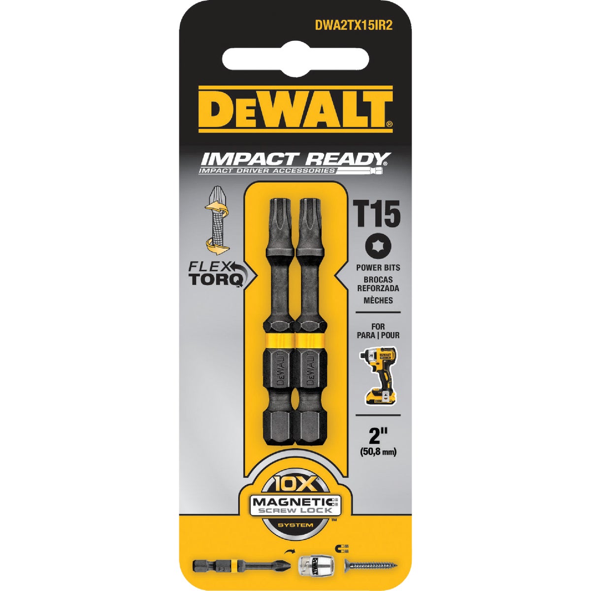 DEWALT FlexTorq 2 In. T15 TORX Power Impact Screwdriver Bit (2-Pack)