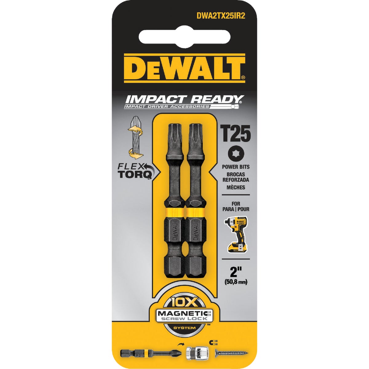 DEWALT FlexTorq 2 In. T25 TORX Power Impact Screwdriver Bit (2-Pack)