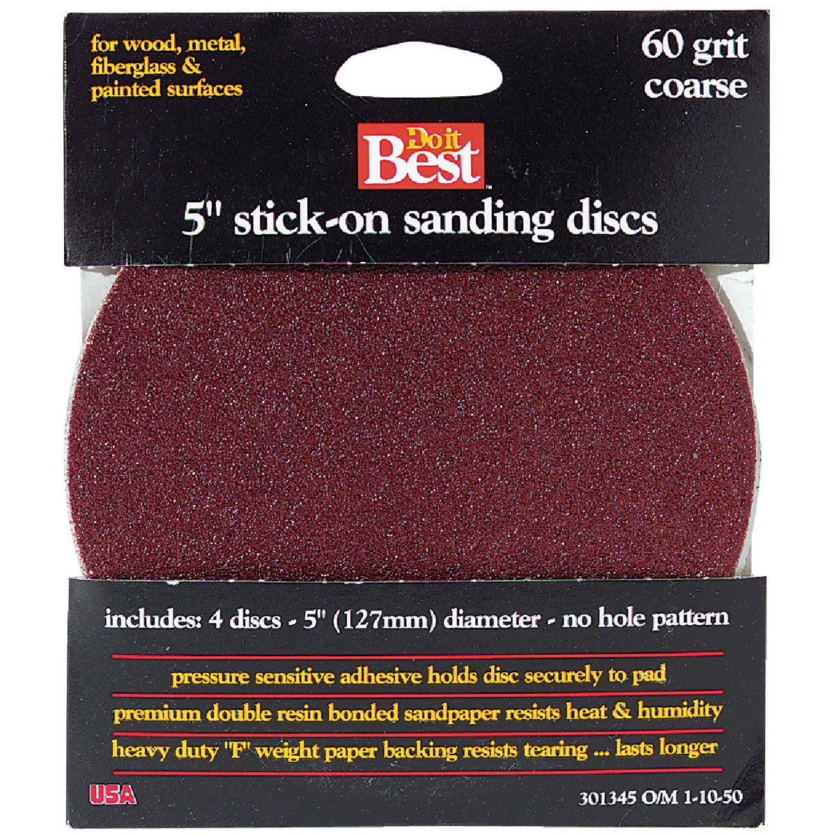 Do it Best 5 In. 60 Grit Stick-On Sanding Disc (4-Pack)