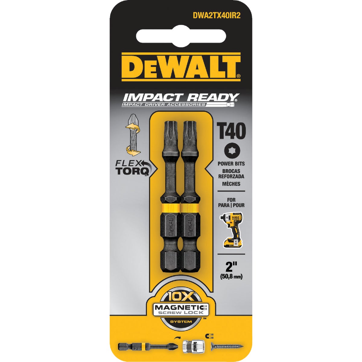 DEWALT FlexTorq 2 In. T40 TORX Power Impact Screwdriver Bit (2-Pack)