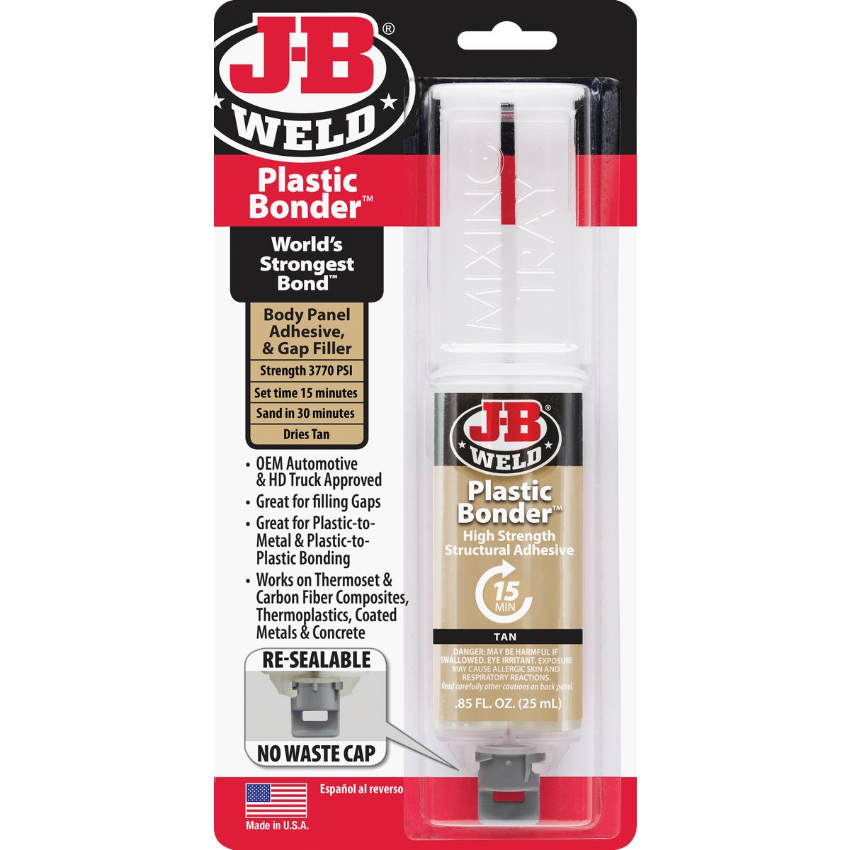 J-B Weld 0.85 Oz. Plastic Bonder Epoxy Syringe, Tan