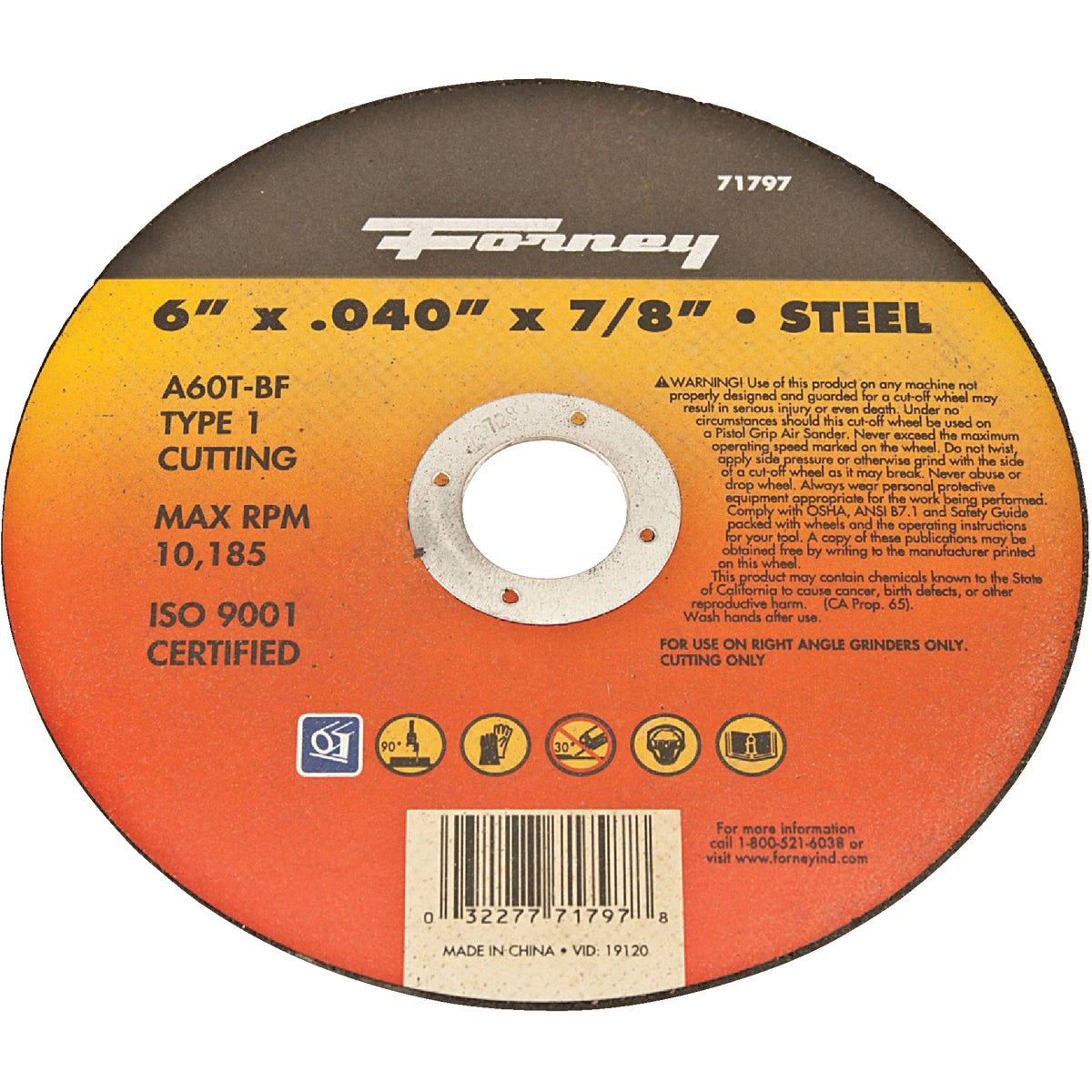 Forney Type 1 6 In. x 0.040 In. x 7/8 In. Steel Cut-Off Wheel