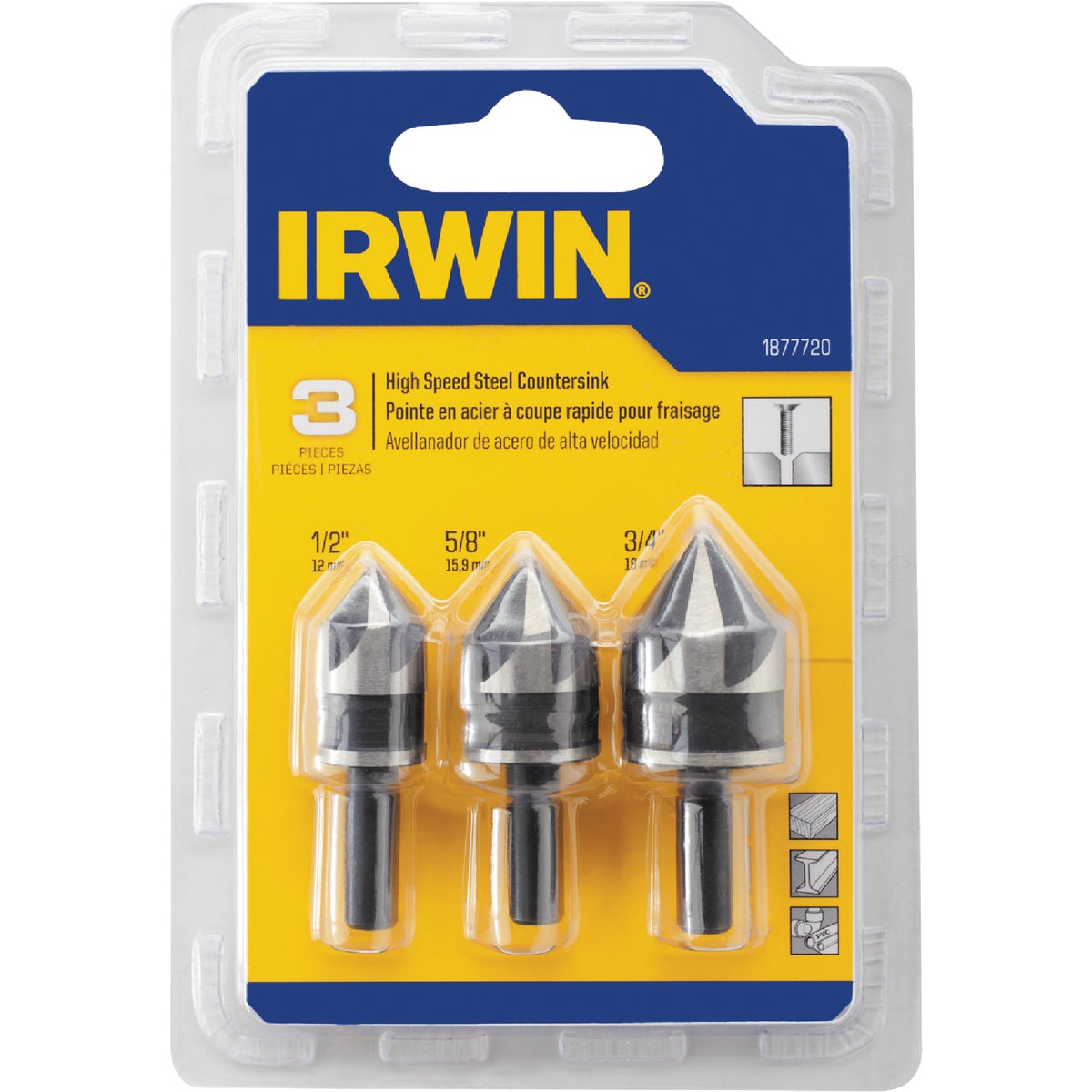 Irwin 3-Piece HSS Black Oxide Metal Countersink Bit Set