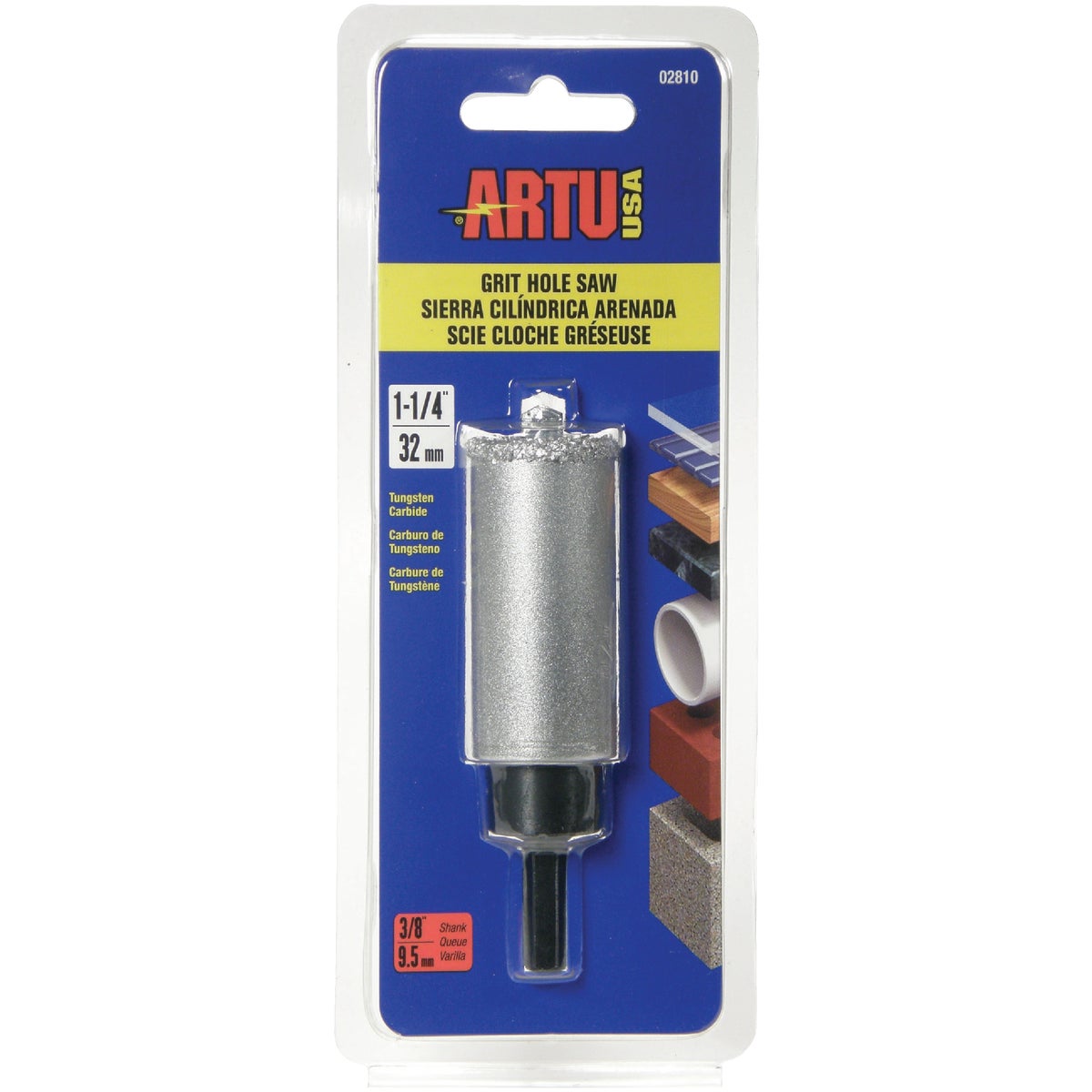 ARTU 1-1/4 In. Tungsten Carbide Grit Hole Saw with Arbor and Pilot Bit