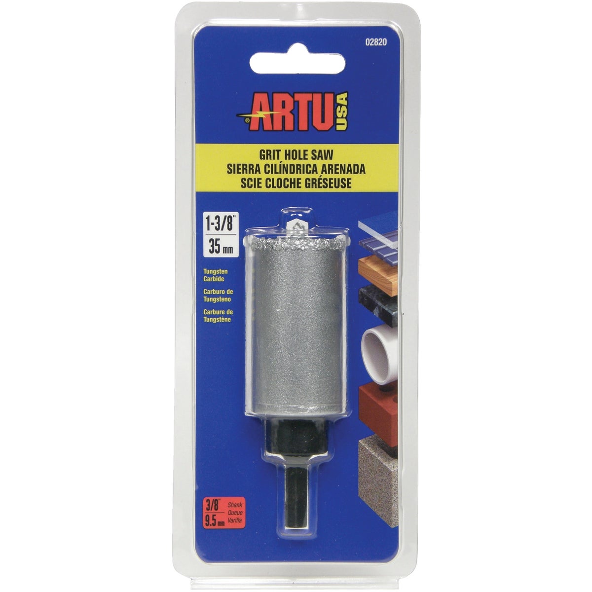 ARTU 1-3/8 In. Tungsten Carbide Grit Hole Saw with Arbor and Pilot Bit