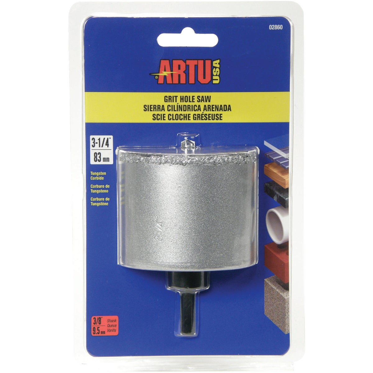 ARTU 3-1/4 In. Tungsten Carbide Grit Hole Saw with Arbor and Pilot Bit
