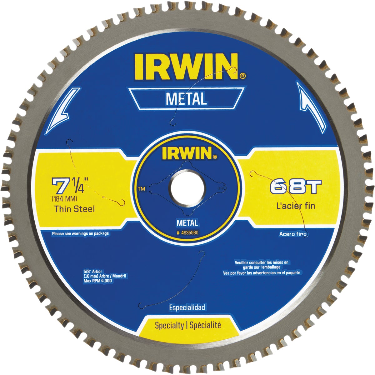 Irwin Metal 7-1/4 In. 68-Tooth Steel Cutting Circular Saw Blade