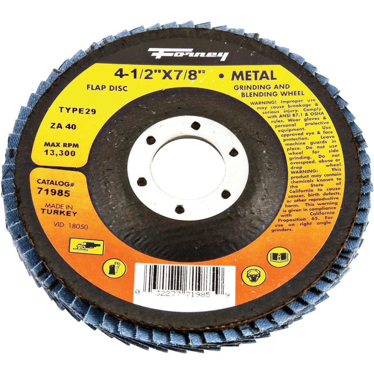 Forney 4-1/2 In. x 7/8 In. 40-Grit Type 29 Blue Zirconia Angle Grinder Flap Disc