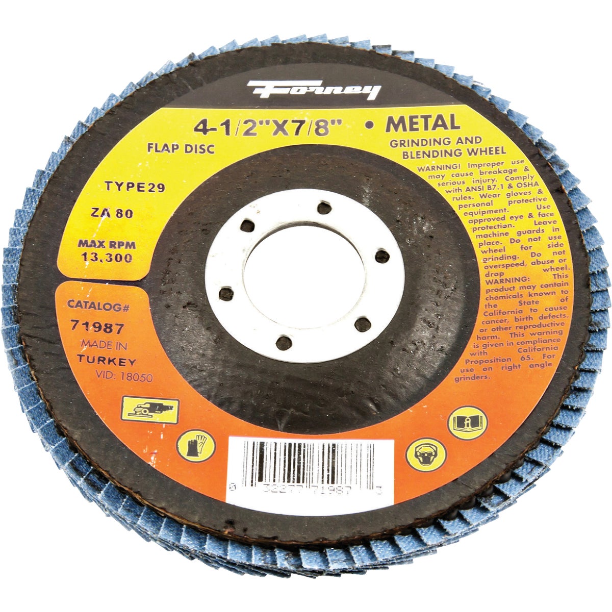 Forney 4-1/2 In. x 7/8 In. 80-Grit Type 29 Blue Zirconia Angle Grinder Flap Disc