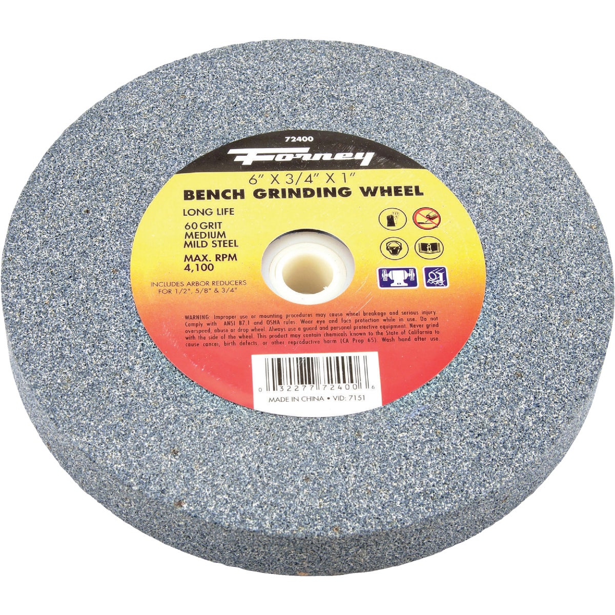 Forney 6 In. 3/4 In. Adjustable - 1/2", 5/8", 3/4", 1" Bench Grinding Wheel