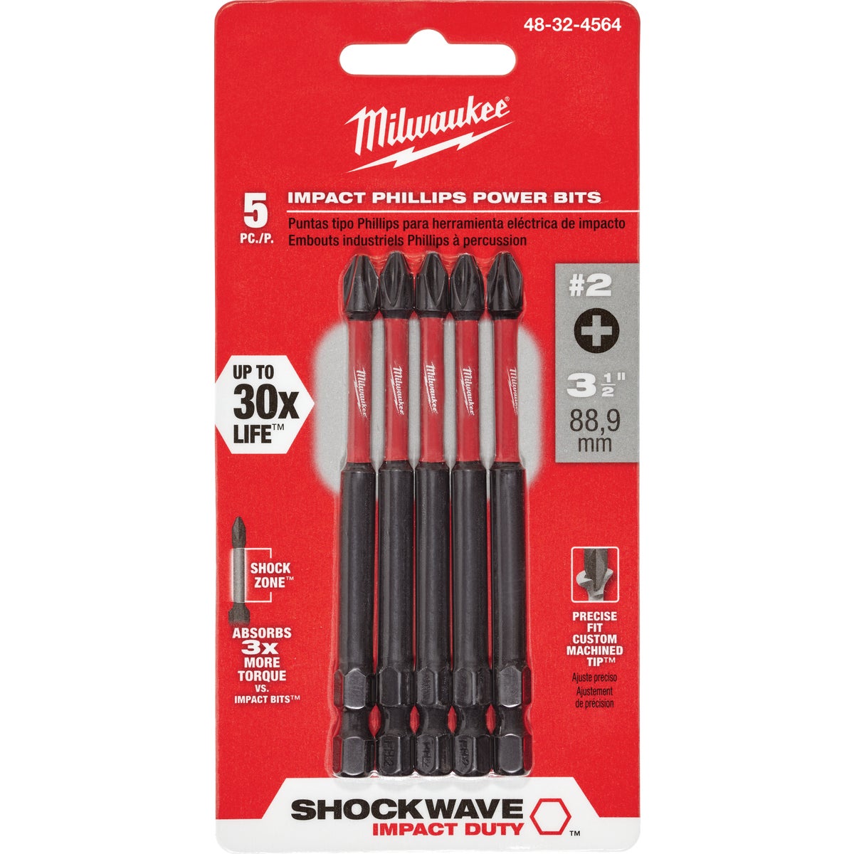 Milwaukee SHOCKWAVE #2 Phillips 3-1/2 In. Power Impact Screwdriver Bit (5-Pack)