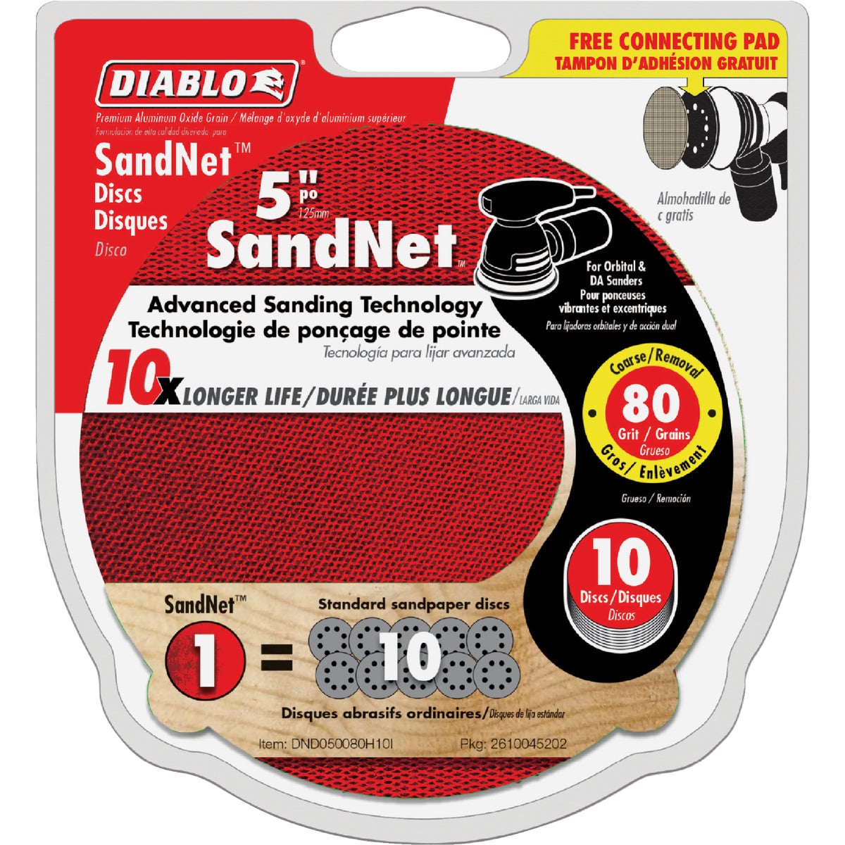 Diablo SandNet 5 In. 80 Grit Sanding Disc with Connection Pad (10-Pack)