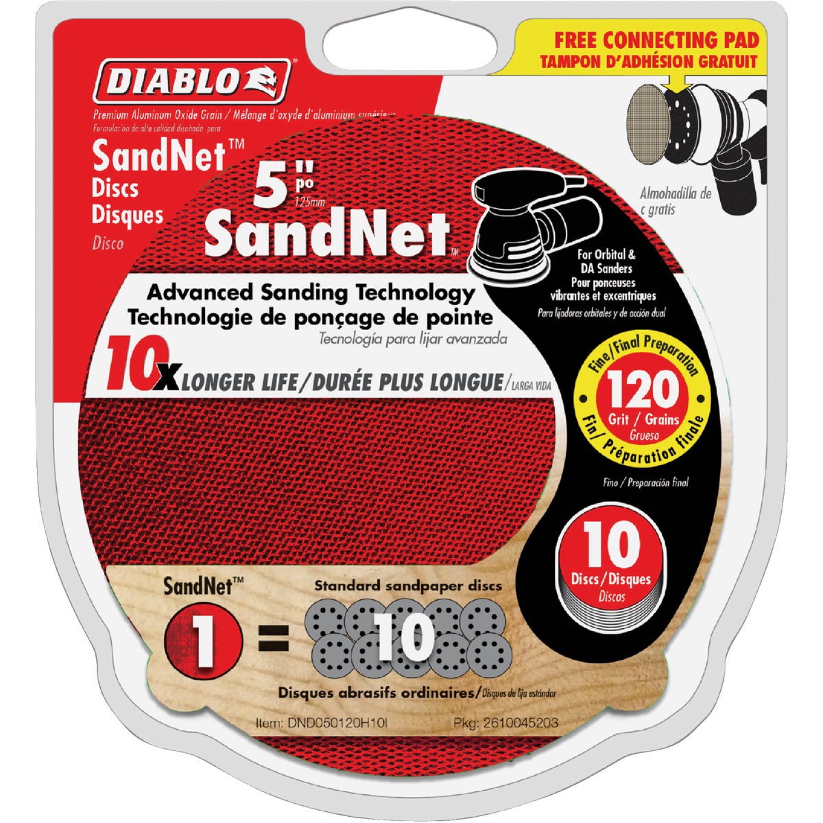 Diablo SandNet 5 In. 120 Grit Sanding Disc with Connection Pad (10-Pack)