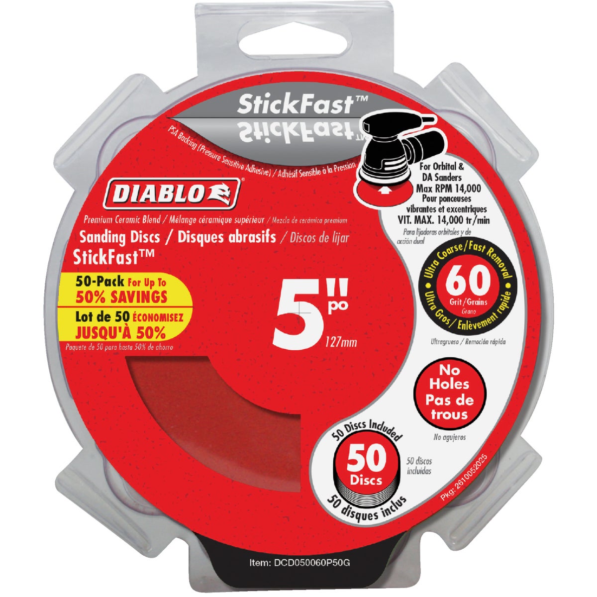 Diablo StickFast 5 In. 60 Grit Sanding Disc (50-Pack)