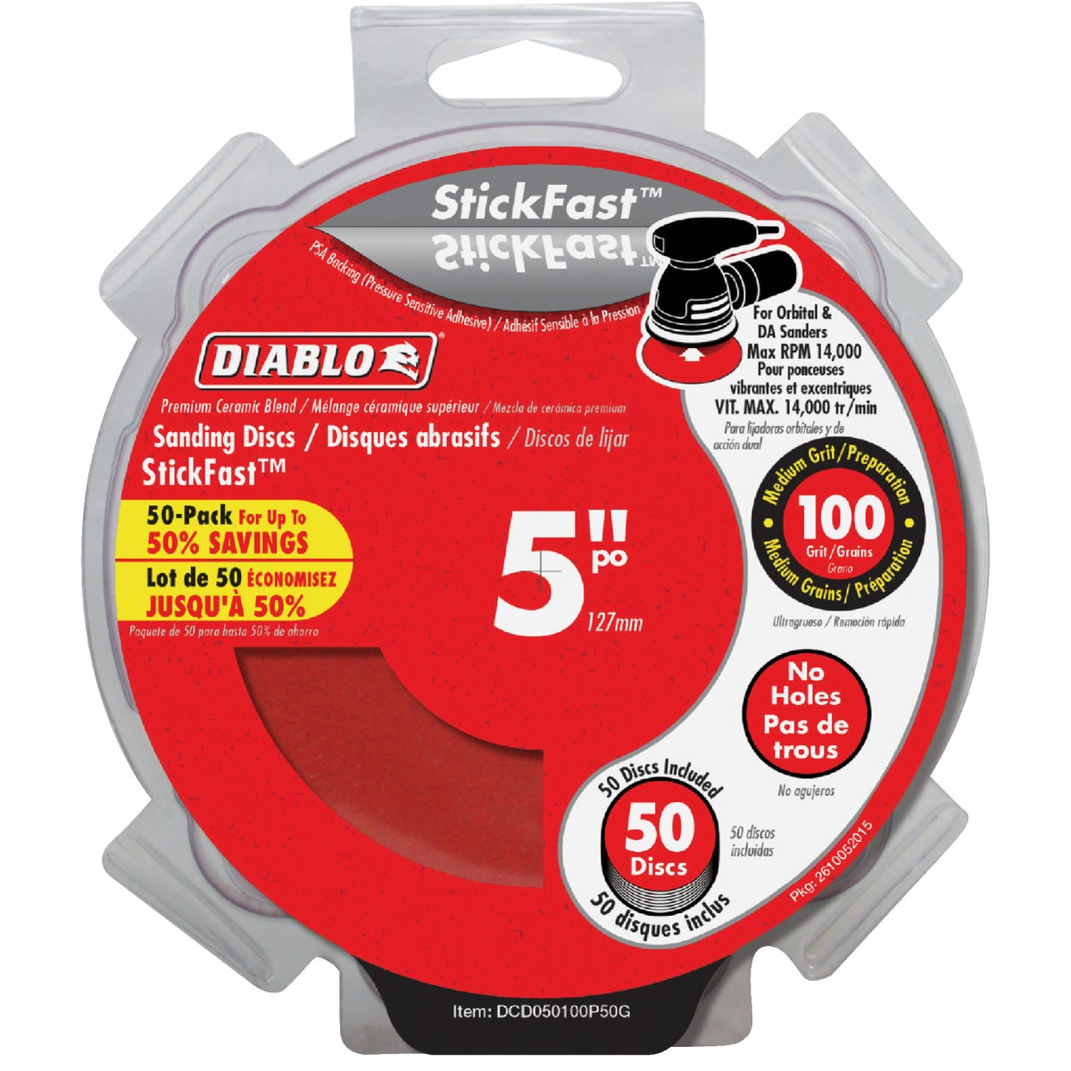 Diablo StickFast 5 In. 100 Grit Sanding Disc (50-Pack)