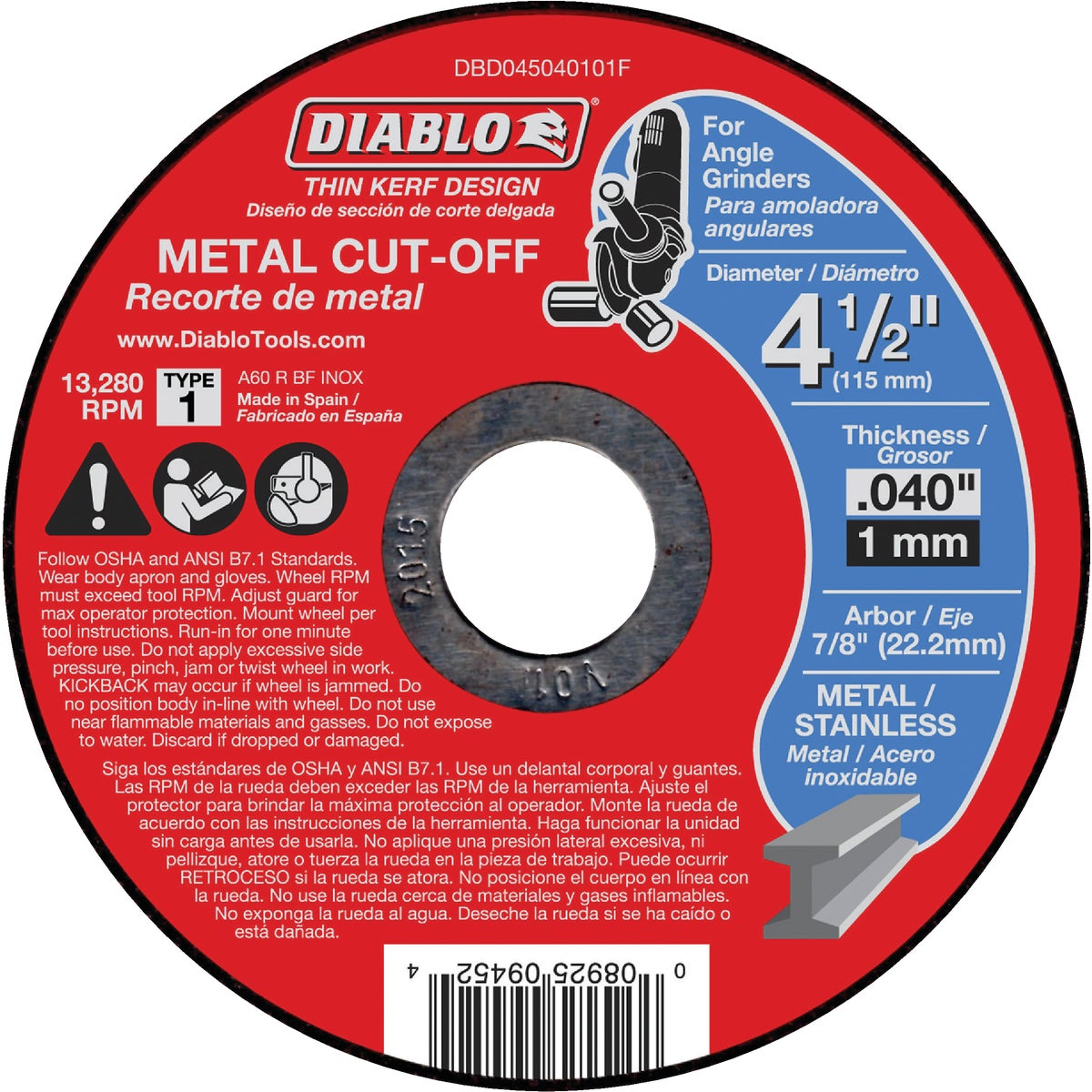 Diablo Type 1 4-1/2 In. x 0.040 In. x 7/8 In. Metal Cut-Off Wheel