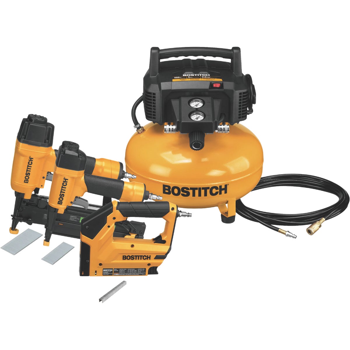 Bostitch 16-Gauge 2-1/2 In. Finish Nailer, 18-Gauge 2 In. Brad Nailer and 6-Gallon Pancake Compressor Combo Kit