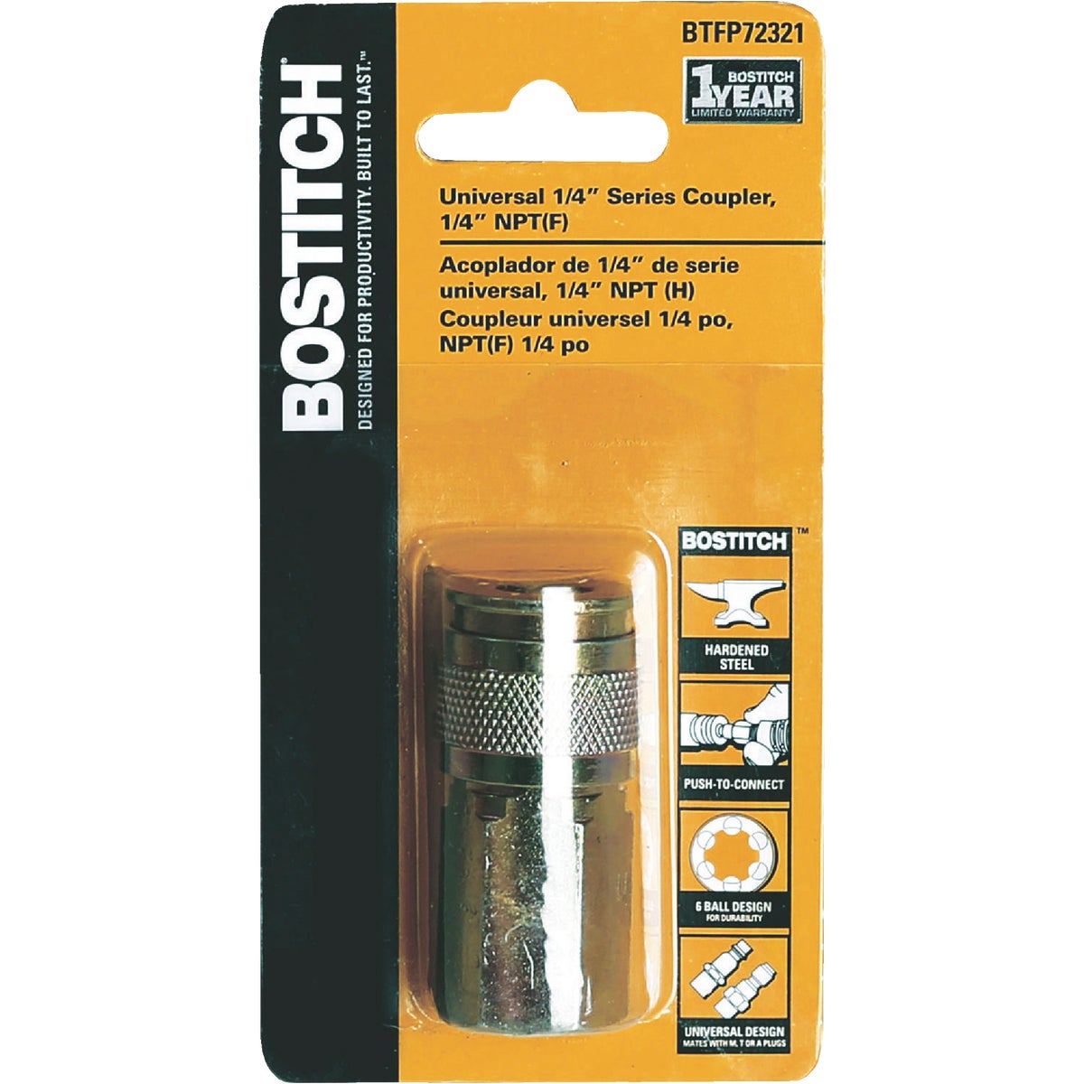 Bostitch Universal 6-Ball Design Push-to-Connect 1/4 In. NPTF Coupler